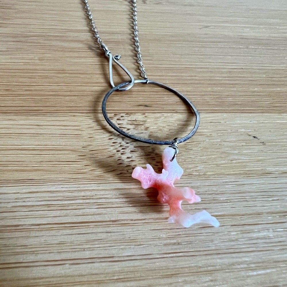 Authentic Reef Coral and Sterling Silver Necklace, Choker Length